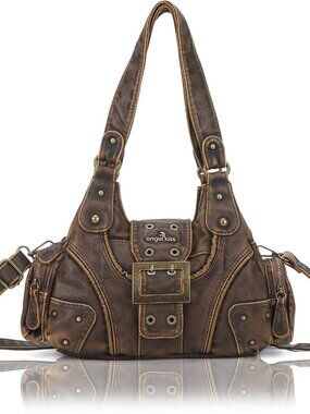 Hobo Purses for Women, Small Vegan Leather Shoulder Handbag, Vintage Multi-Pocke